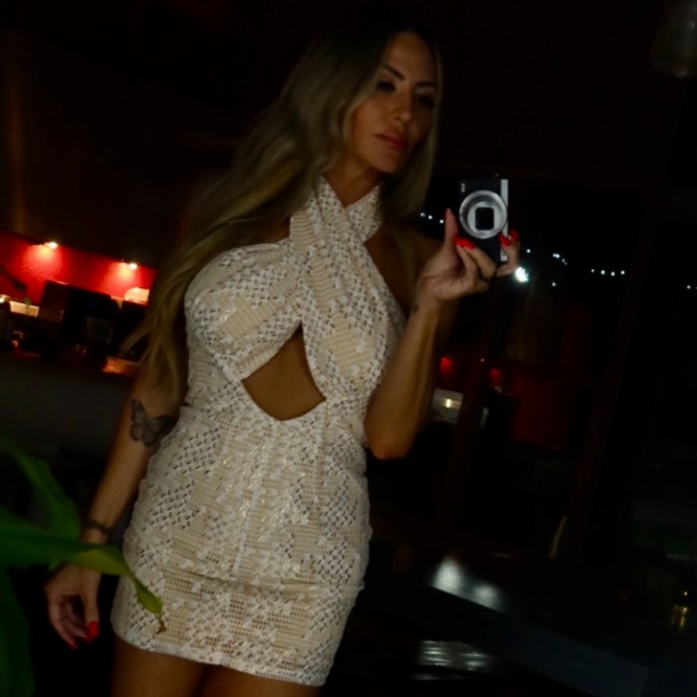Chic Beige Halter Mini Dress
